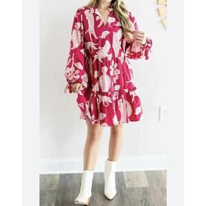 Oliphant Yoke Dress Long Sleeve Pink Montenegro Large NWT